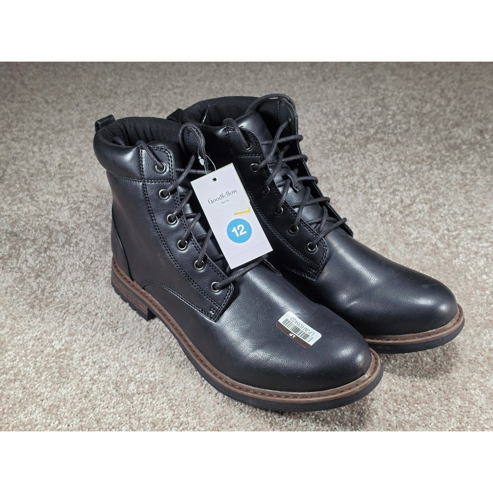 Goodfellow & Co Jeffrey Mens Black Combat Boots Lace Up Lug Sole Size 12 NEW